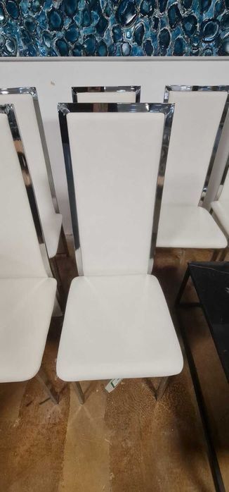 Бели кожени трапезни столове - 6 броя