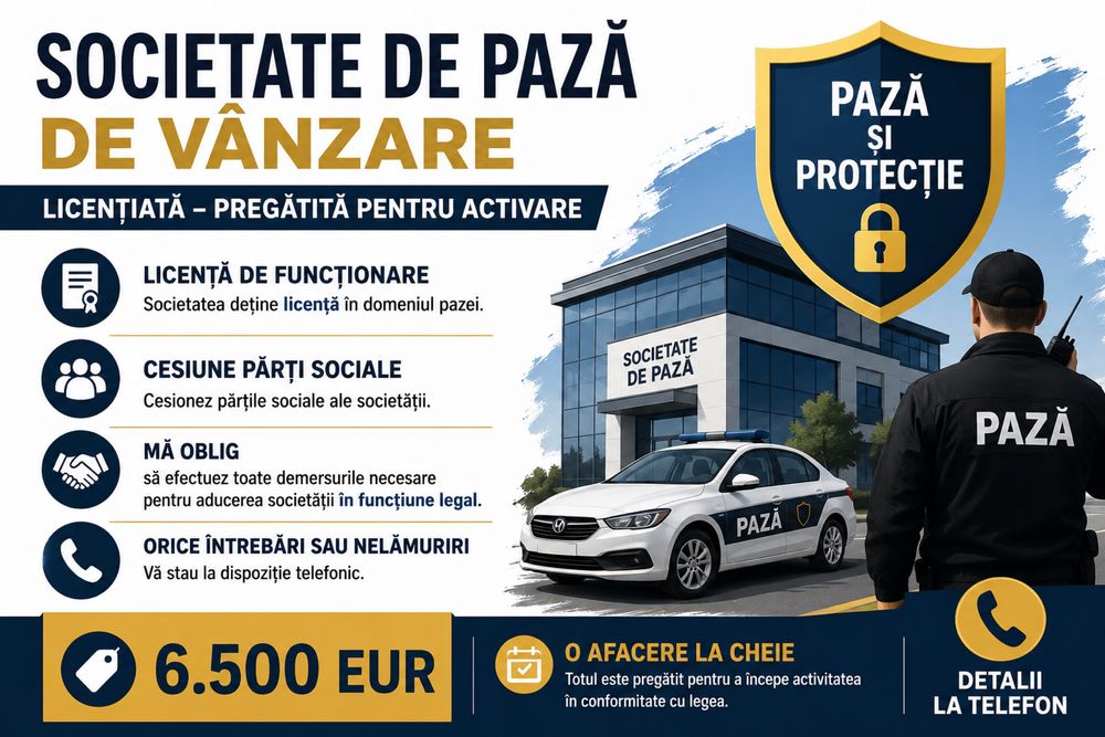 Societate de pază de vânzare – licențiată – 6.500 EUR