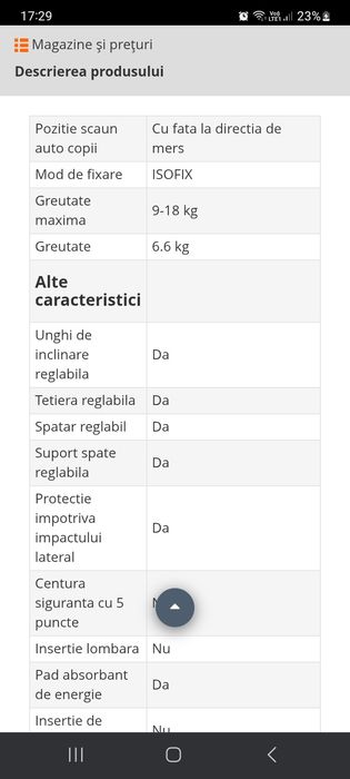 Scaun auto Kiddy cu sistem isofix