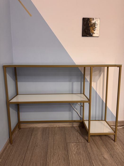 Masă de hol PANDRUP 30x110 alb/auriu