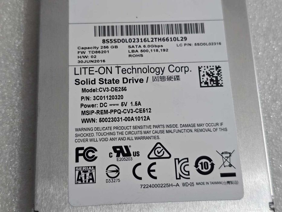 Solid-State Drive SSD LITE-ON CV3-DE256 256GB SATA 3 6.0Gbps 2.5 Inch