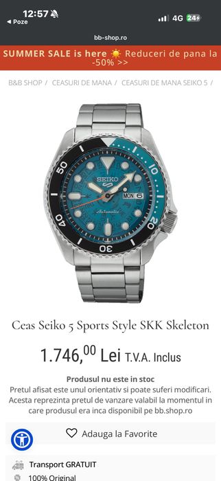 Ceas Seiko 5 Sports Style SKK Skeleton