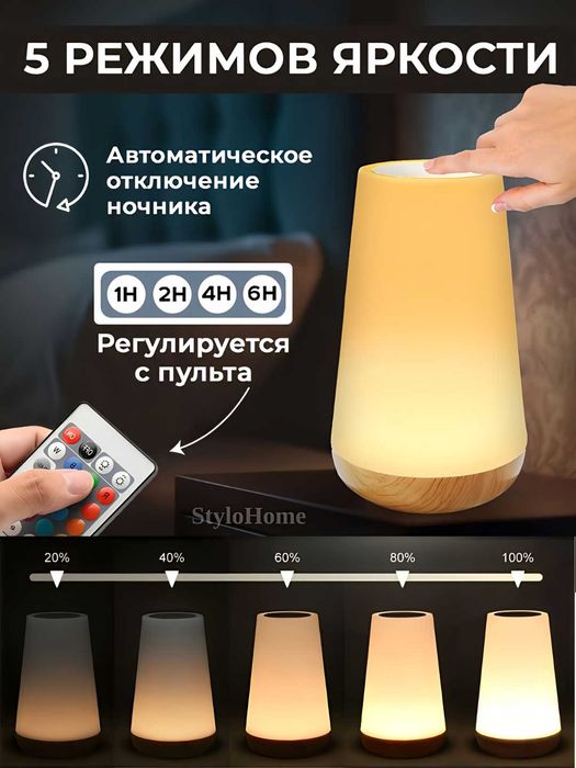 Ночник светильник детский для сна с RGB подсветкой сенсорный с пультом