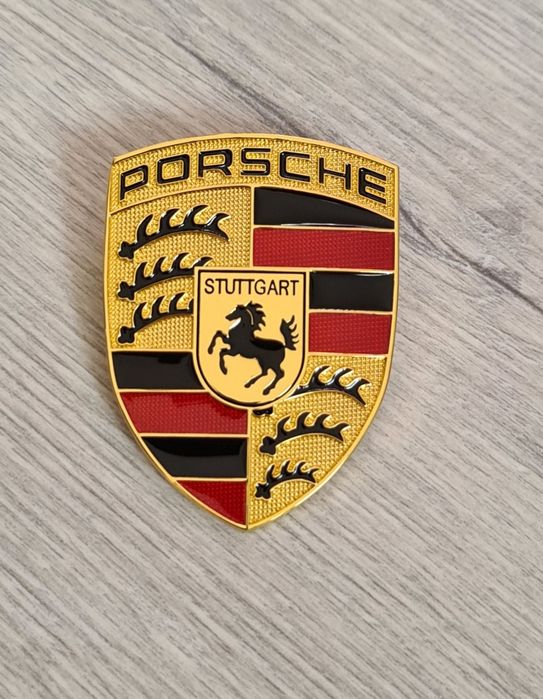 Emblema-Sigla-Logo-Stema-Capota-Porsche-Neagra-Clasica-Aurie-Cayenne-Panamera-Macan