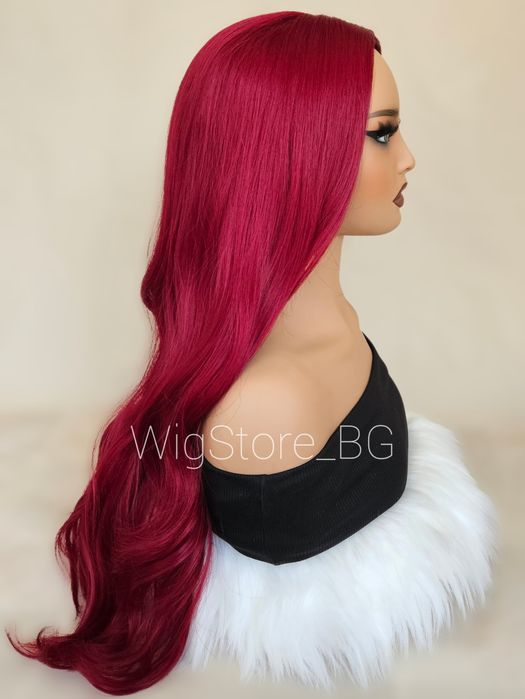 Червена дълга къдрава перука без бретон