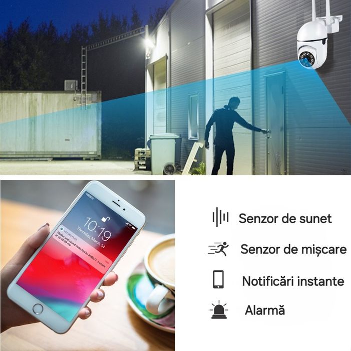 Cameră WiFi Audio-Video PTZ. Interior/Exterior. Notificări/Alarme