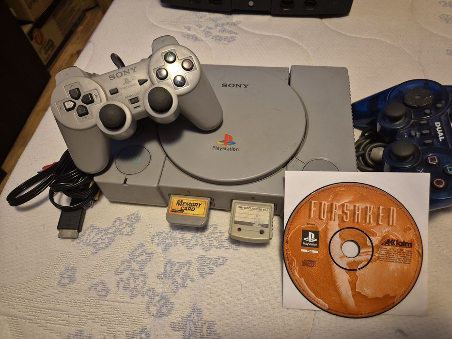 Playstation 1 ps1 ps one ps 1 complet cu 2 manete, 2 carduri 1 joc