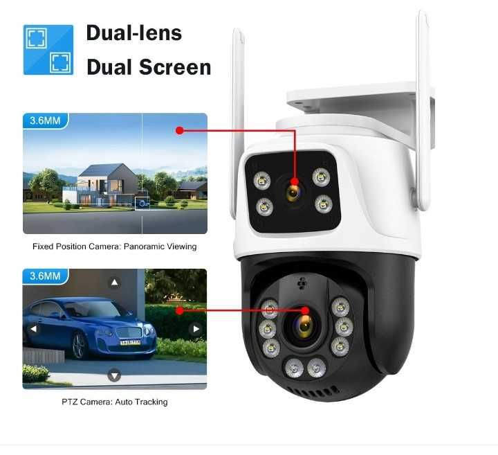 А0018 6MP Двойна външна ICSEE WIFI камера Motion Detection