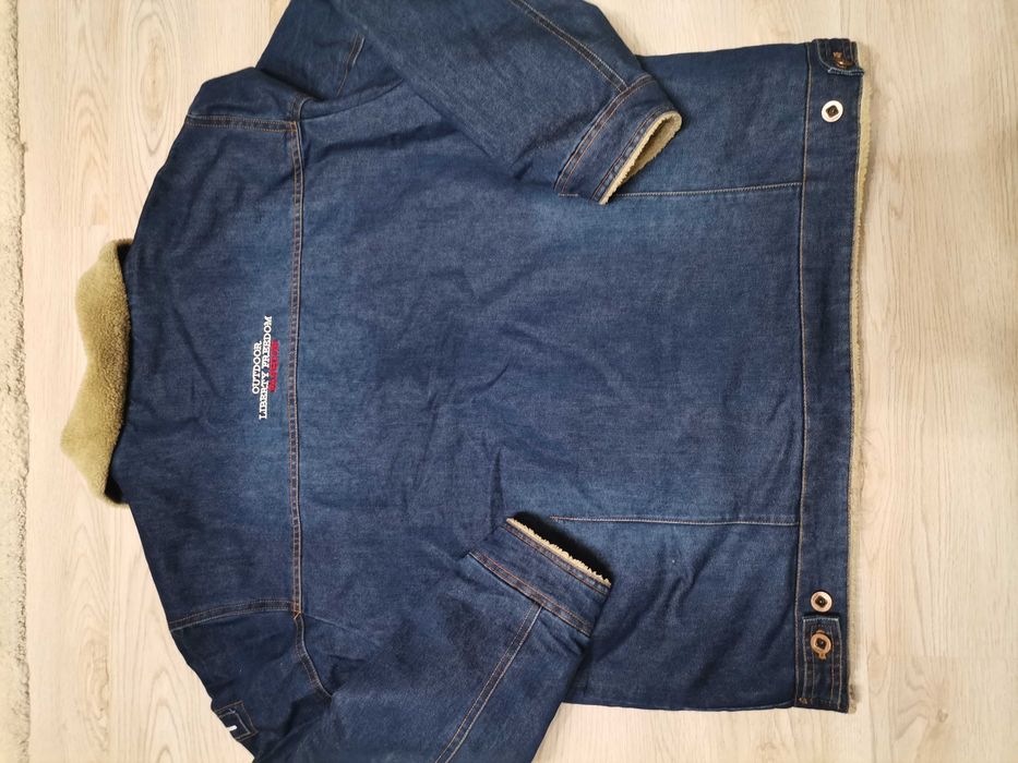 Мъжко зимно дънкено  яке с каракул