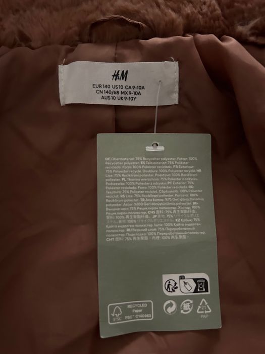 Jacheta pufoasa gen blana H&M 9 10 ani 140 cm NOUA