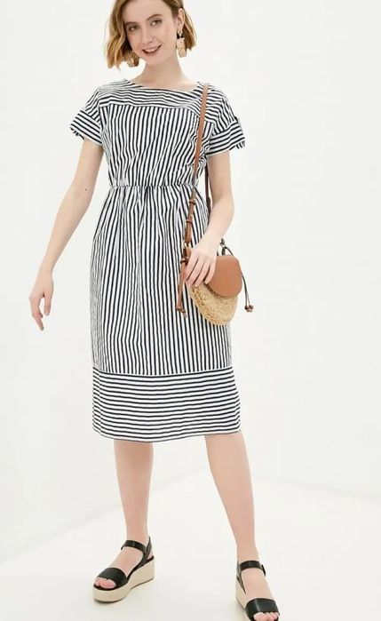 Яхтстайл платье в полоску пляж отпуск тур лето сарафан