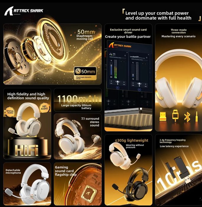 Безжични Геймърски Слушалки Attack Shark L30 Pro - RGB, Noise Cancellation, Quad-Mode