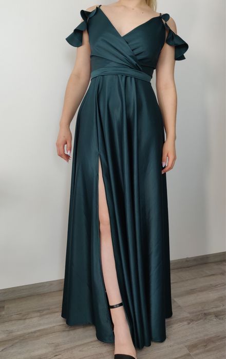 Rochie eleganta de seara (verde smarald) tafta elastica