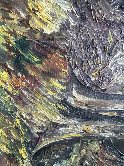 Tablou,pictura in ulei pe panza,peisaj in padure,semnat