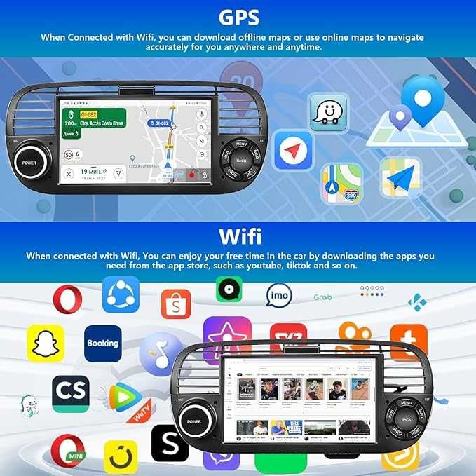 Radio auto 2+64G Carplay pentru Fiat 500 2007-2015