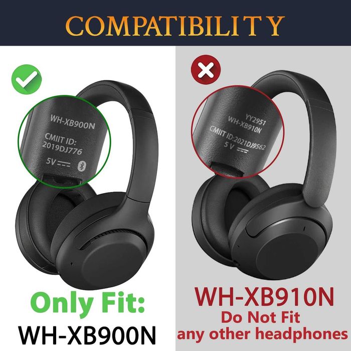 Set 2 bureti pentru casti Sony WH-XB900N, Over-Ear - Spuma cu memorie, Piele ecologica