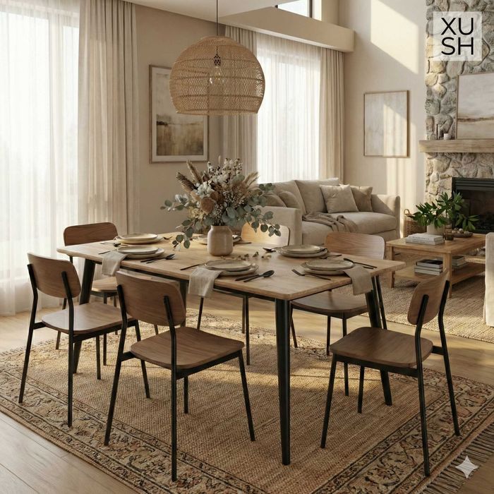 Стол из прочного каучукового дерева с металическими ножками