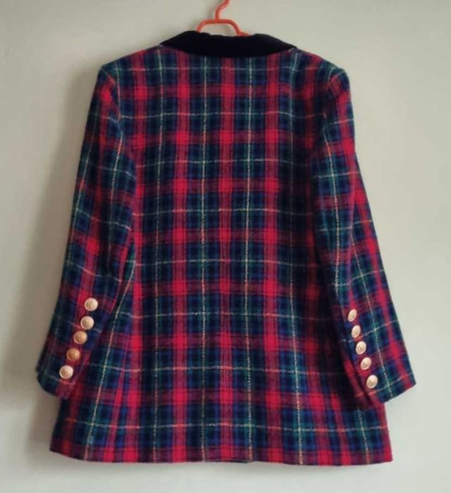 Sacou, lana boucle 87%, model tartan, marimea L-XL