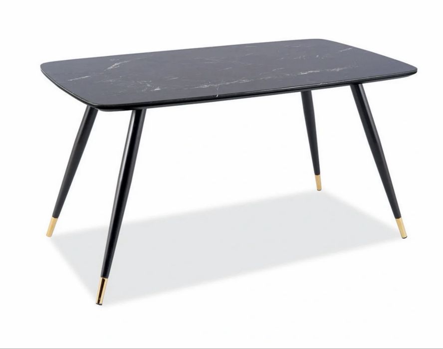 Masa CYRYL, negru cu efect de marmura, 140x80x75 cm