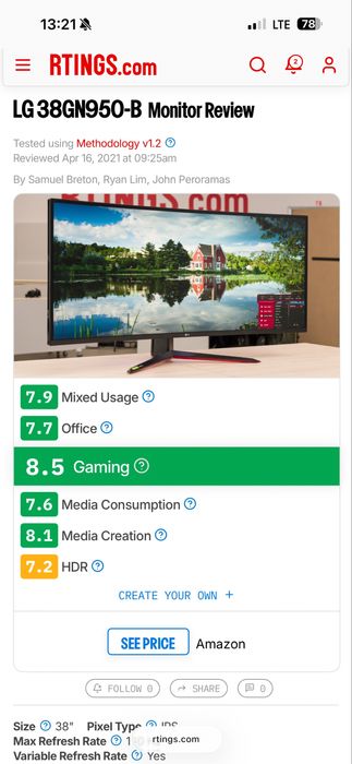 Monitor LG ultrawide 38gn950-b gaming 165hz , 0.3 ms