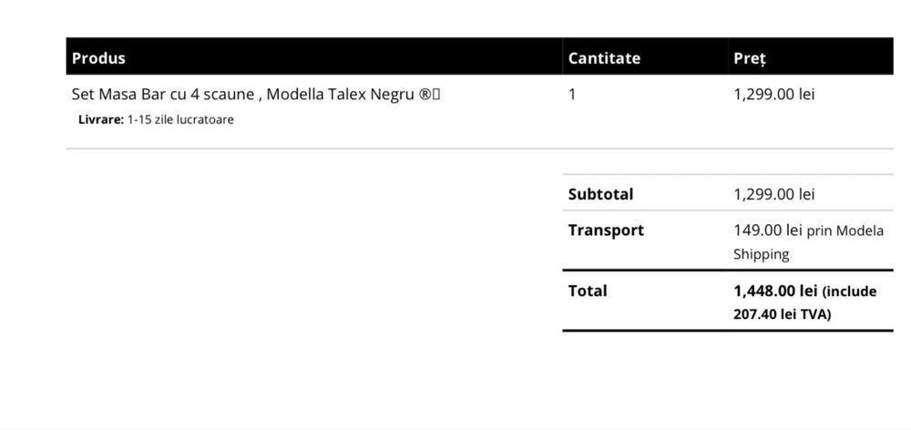 Set masa bar cu 4 scaune