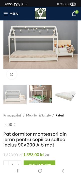 Pat / Patuturi Casuta Montessori alb, 2 bucati 90×200