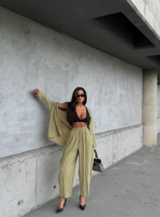 Сет риза и панталон петролено зелено