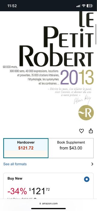 Le Petit Robert 2013 Dictionary HARDCOVER