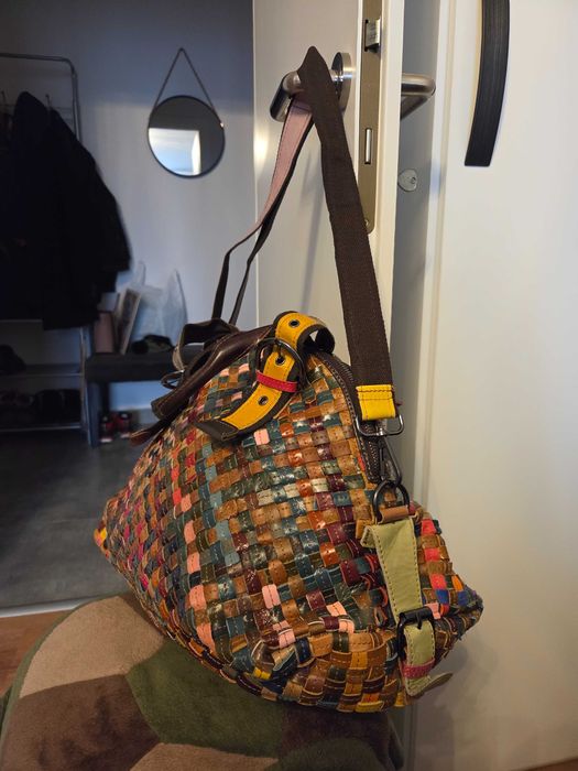 Geanta Ebano multicolora Vera Pelle impletita Toscana Italy