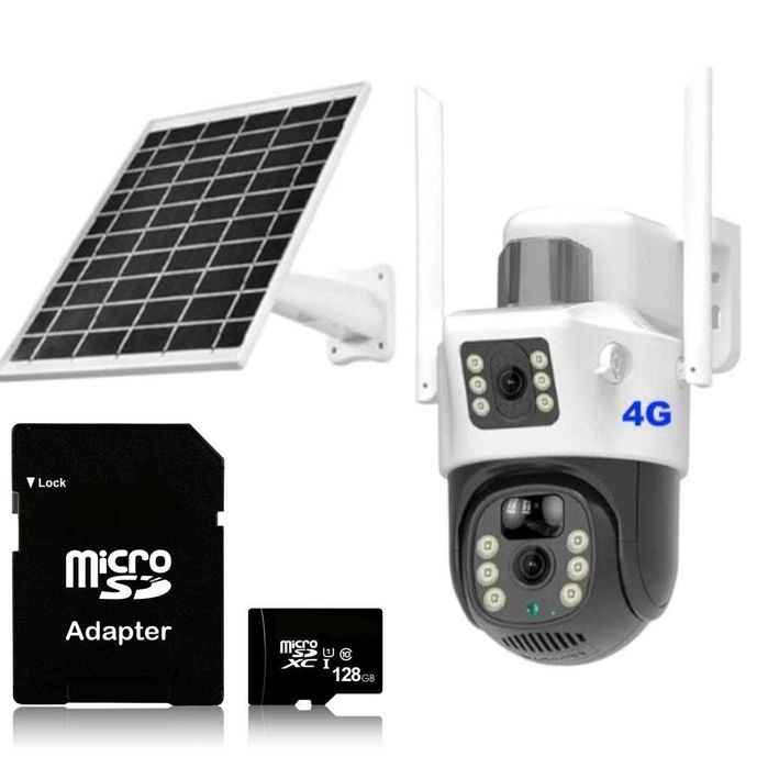 Camera Supraveghere 4G panou solar 2 camere 6MP card 128Gb inclus