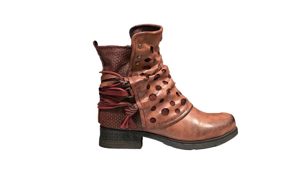 Дамски кожени боти в бордо и камел ПРОМОЦИЯ