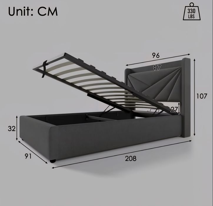 PROMO Pat dormitor 90/200cm, gri, USB