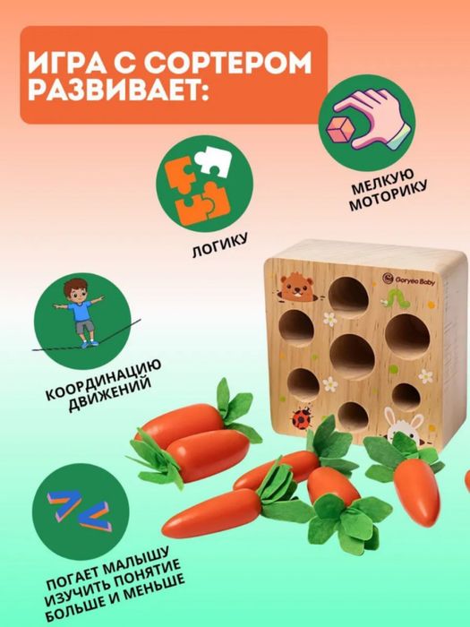 O'yinchoq, Kichkintoylar uchun Montessori Sabzi yog‘och Sorter