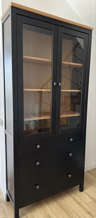 Hemnes  Corp uși sticlă+3 sertare, negru-maro