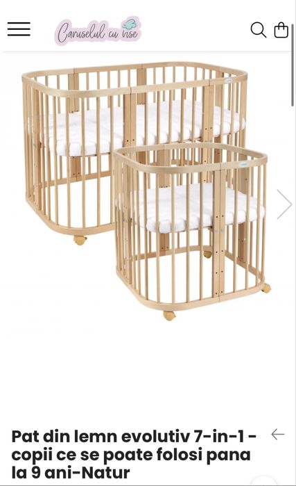 Patut oval din lemn evolutiv 7 in 1