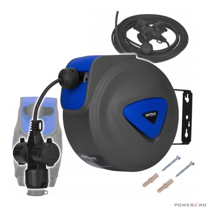 Cablu electric prelungitor cu tambur retractabil automat, 15 m,3 x 1.5