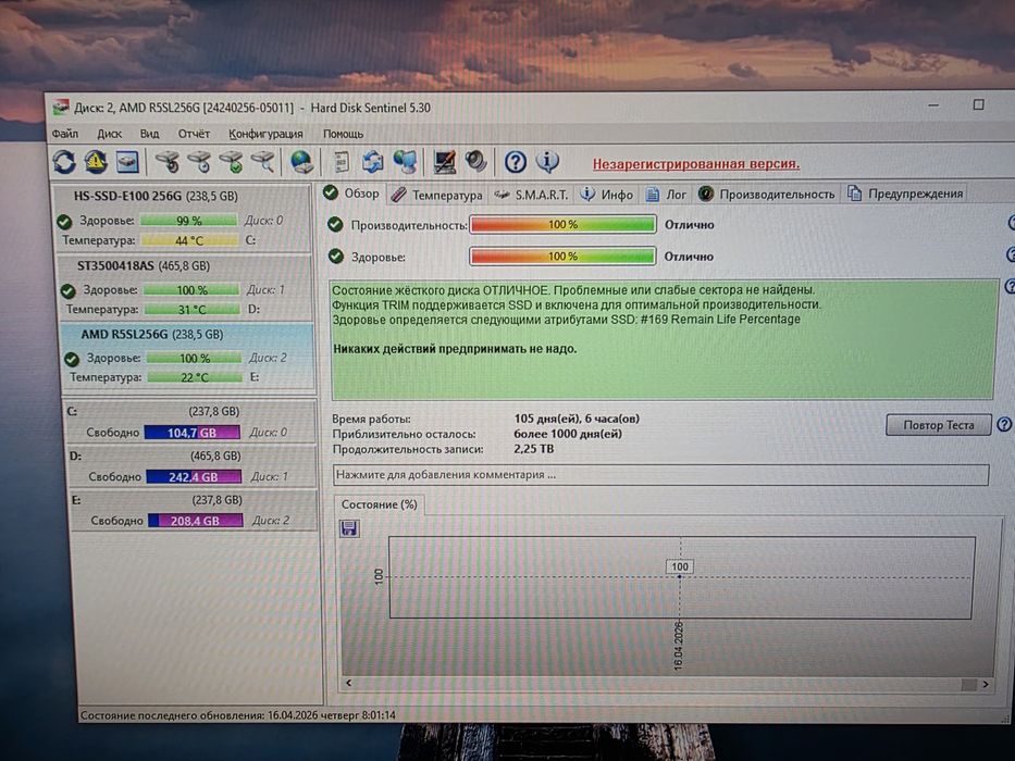 Ssd 256gb 2.5 в отличном состоянии