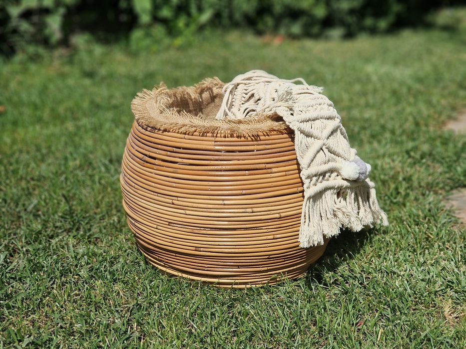 Coș bambus și păturică macrame recuzită ședințe foto newborn