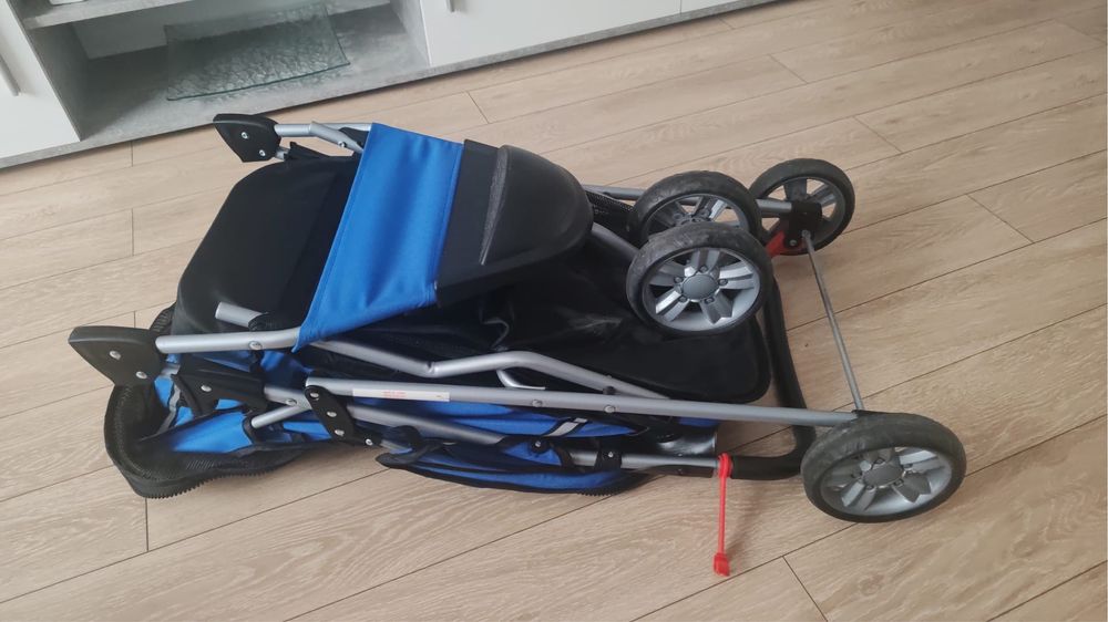 Carucior pliabil pentru caini si pisici, albastru, 75x45x97
