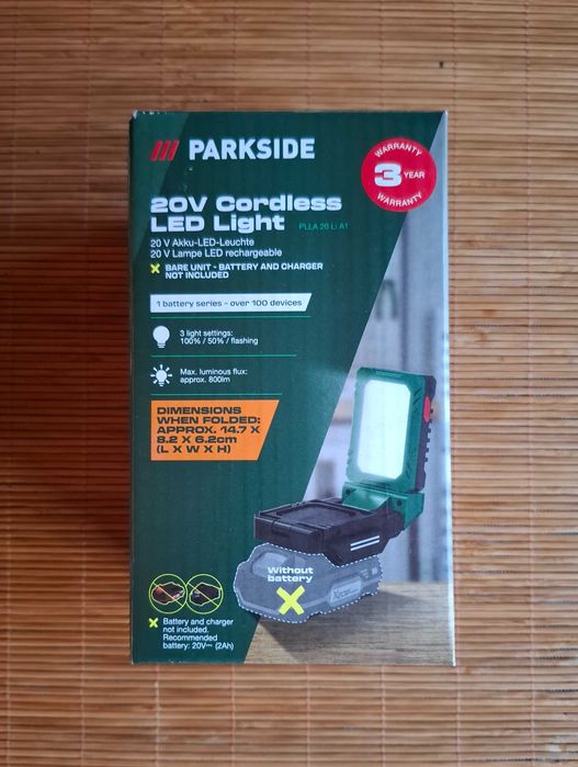 Parkside акумулаторна сгъваема LED лампа 20V -800 Lm