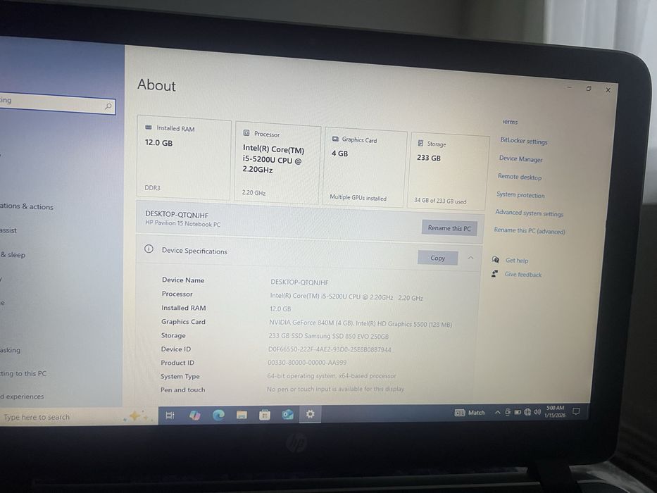 Laptop HP pavilion  I5