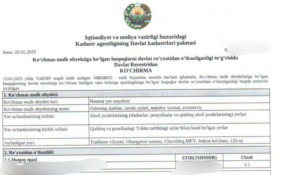 Noturar bino joyi sotiladi. Oshxona,savdo,xizmat,avtoservis chuvildoq