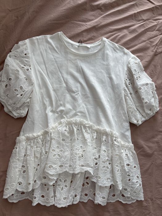 Tricou alb peplum cu dantelea Zara S