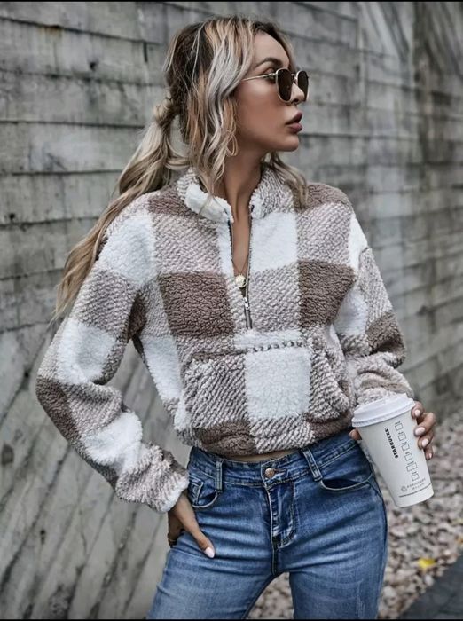 Многоцветна дамска фланелена блуза с яка - каре