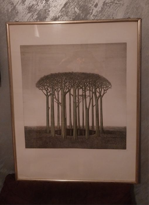 Gravură autentică (1977) - "LACUL DIN PĂDURE" (Waldsee)- GUDRUN WASSERMANN