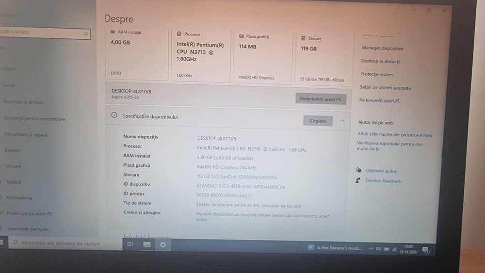 Laptop Acer Aspire 3 A315-33 – SSD 128GB, 4GB RAM, Culoare Vișiniu / Roșu
