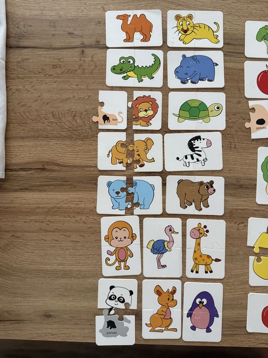 Puzzle din 2 piese cu animale, fructe si legume