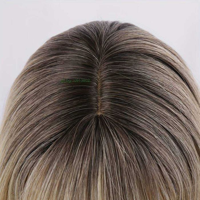 Ефектна руса перука с омбре преливане, тъмни корени и бретон