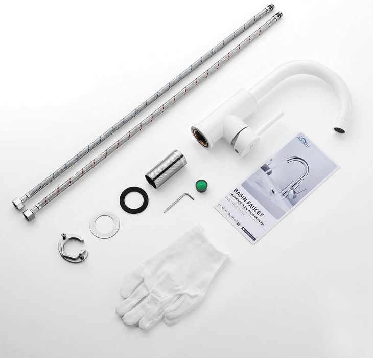 Baterie de baie din alamă pentru chiuvetă de baie, bucătărie mică, alb