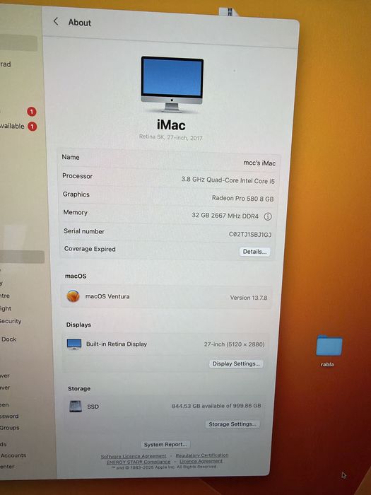 Imac Retina 5K 27 inch 2017 i5